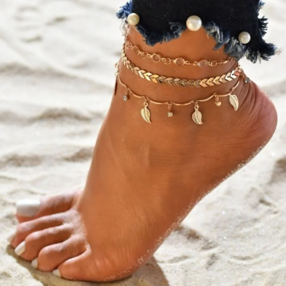 Gold Color Chain Ankle Bracelet Leg Foot Jewelry Engagement Wedding - Picture 1 of 2
